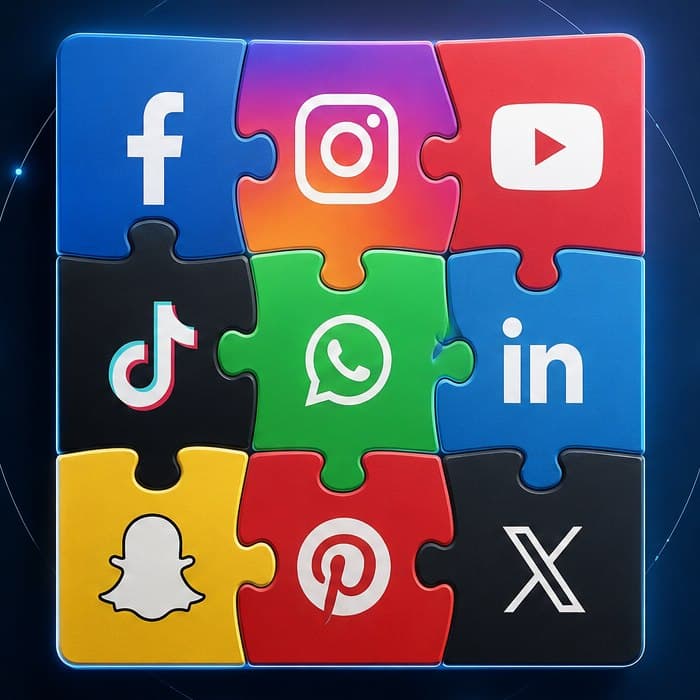 Piezas de redes sociales armadas en un solo rompecabezas